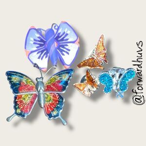 Vintage Butterfly Brooch Set – Lot of 5 – Mixed Metals, Wood & Enamel